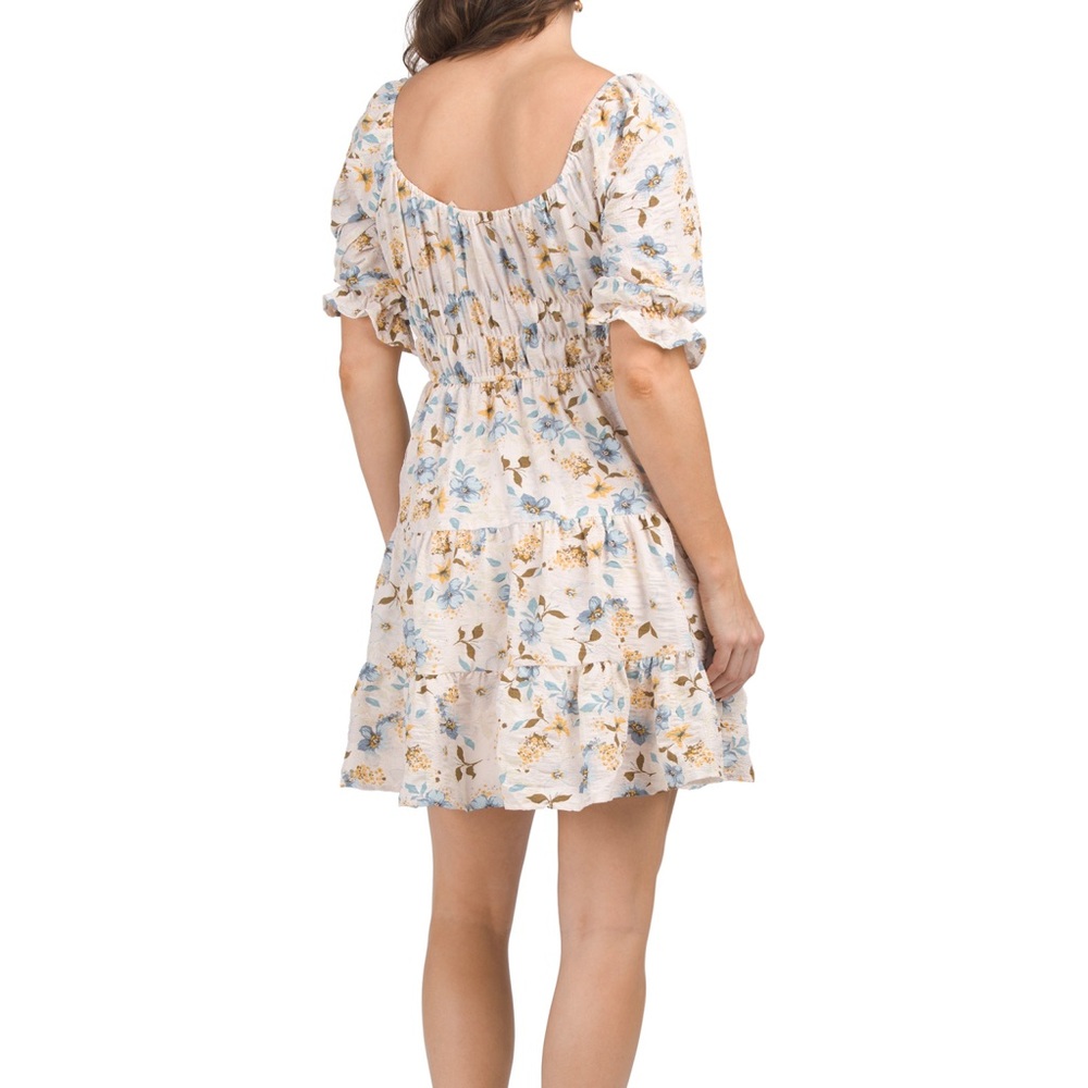 Square Neck Ruched Floral Mini Dress - Picture 4 of 4
